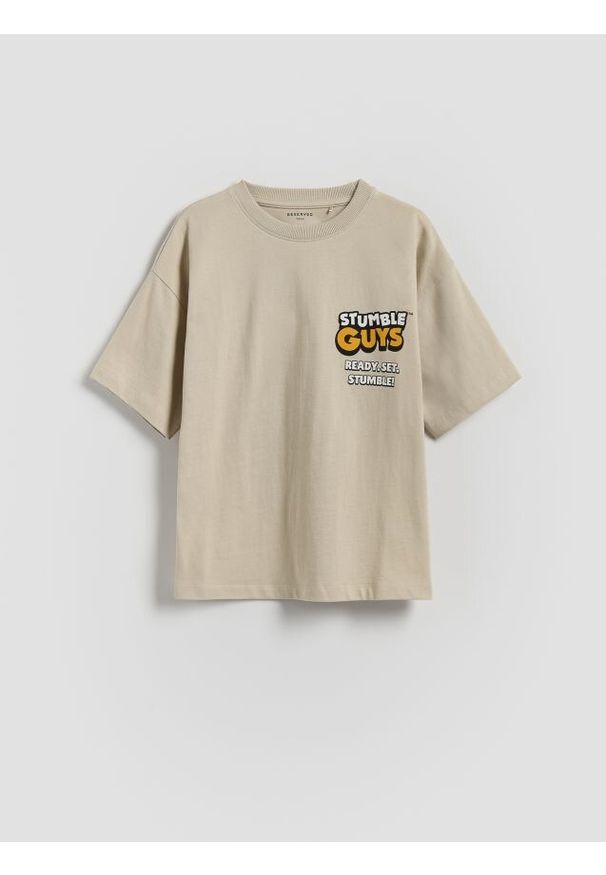Reserved - T-shirt Stumble Guys - beżowy. Kolor: beżowy. Materiał: dzianina, bawełna