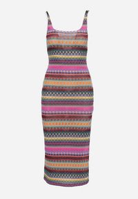 Born2be - Fioletowo-Beżowa Dopasowana Sukienka Midi na Ramiączkach z Elastycznej Dzianiny Dempnia. Kolor: fioletowy. Materiał: dzianina. Długość rękawa: na ramiączkach. Długość: midi #4