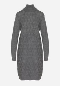 Born2be - Ciemnoszara Sweterkowa Sukienka z Wełną Bawełną i Golfem o Pudełkowym Kroju Akenavia. Okazja: na co dzień. Typ kołnierza: golf. Kolor: szary. Materiał: wełna, bawełna. Styl: casual, elegancki #2