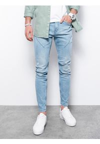 Ombre Clothing - Spodnie męskie jeansowe z przetarciami i dziurami SKINNY FIT P936 - niebieskie - XXL. Kolor: niebieski. Materiał: jeans
