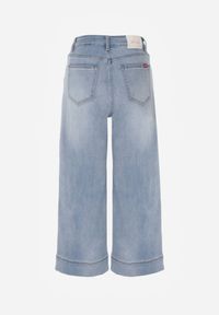 Born2be - Niebieskie Jeansy Kuloty z Bawełną o Szerokim Kroju z Wysokim Stanem z Przeszyciami Hippesilea. Okazja: na co dzień. Stan: podwyższony. Kolor: niebieski. Styl: casual #2