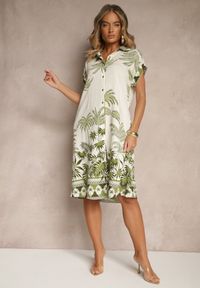 Renee - Zielona Sukienka Oversize z Wiskozą o Koszulowym Kroju Folavira. Okazja: na co dzień. Kolor: zielony. Materiał: wiskoza. Długość rękawa: krótki rękaw. Sezon: lato. Typ sukienki: oversize, koszulowe. Styl: elegancki, casual #4