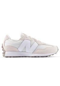 Buty dziecięce New Balance GS327LW – beżowe. Okazja: na co dzień. Kolor: beżowy. Materiał: guma, zamsz, materiał, syntetyk. Szerokość cholewki: normalna