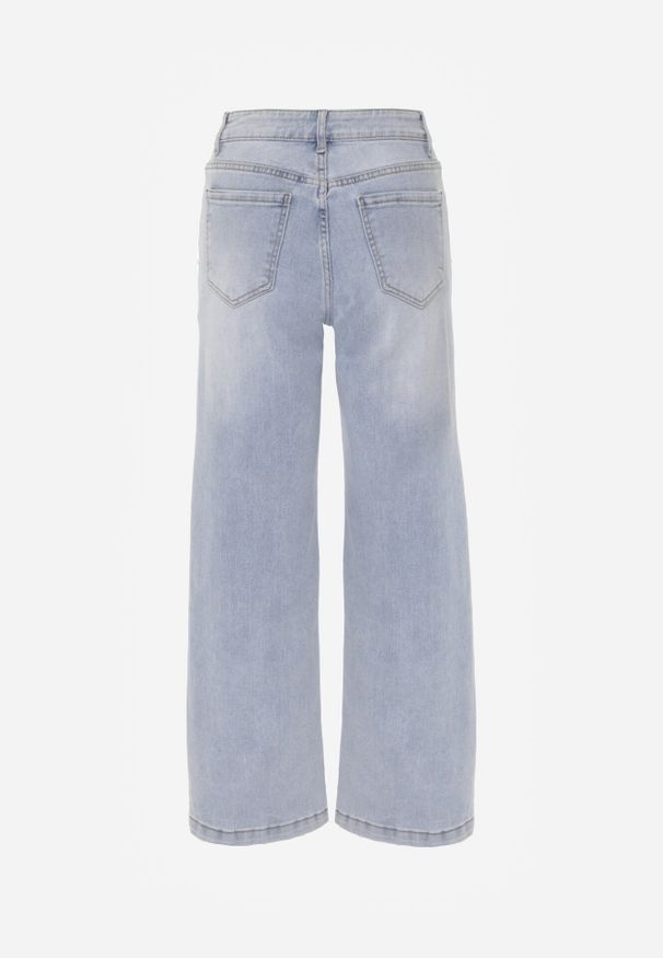 Born2be - Jasnoniebieskie Szerokie Jeansy z Bawełną o Prostym Kroju z Wysokim Stanem Miovera. Okazja: na co dzień. Stan: podwyższony. Kolor: niebieski. Wzór: koronka. Styl: casual, klasyczny, elegancki