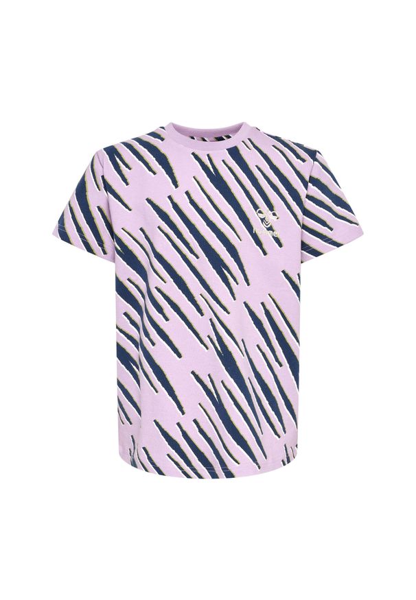 T-shirt dziewczęcy Hummel Rushy AOP. Kolor: fioletowy, różowy, wielokolorowy. Długość rękawa: krótki rękaw. Długość: krótkie. Sport: joga i pilates