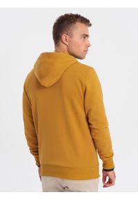 Ombre Clothing - Bluza męska rozpinana z kapturem BASIC - musztardowa V4 OM-SSBZ-0118 - XXL. Typ kołnierza: kaptur. Kolor: żółty. Materiał: bawełna, poliester #3