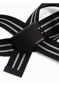 Ombre Clothing - Pasek męski parciany z matową klamrą - czarno-biały. Kolor: czarny