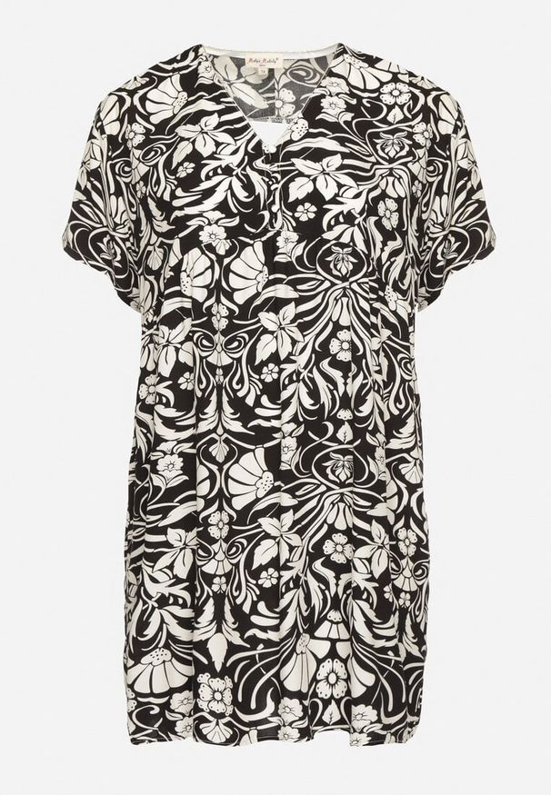 Born2be - Czarna Pudełkowa Sukienka z Wiskozy w Kwiaty z Guzikami Liramiree. Okazja: na co dzień, na imprezę, na spacer. Kolor: czarny. Materiał: wiskoza. Wzór: kwiaty. Typ sukienki: proste. Styl: casual, elegancki, klasyczny