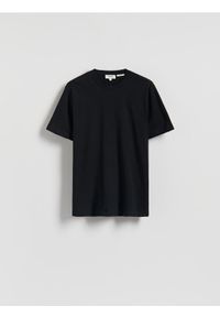 Reserved - T-shirt regular fit z lnem - czarny. Kolor: czarny. Materiał: len