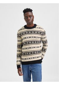 Selected Homme Sweter Faroe 16086654 Beżowy Relaxed Fit. Kolor: beżowy. Materiał: syntetyk #1