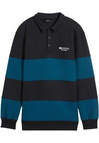 bonprix - Bluza z kołnierzykiem polo. Typ kołnierza: polo. Kolor: czarny. Wzór: nadruk