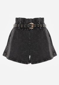 Born2be - Czarne Jeansowe Szorty z Szeroką Gumką w Pasie i Dodatkowym Paskiem ze Sprzączką Delilata. Okazja: na co dzień. Kolor: czarny. Materiał: jeans. Styl: elegancki, casual #7