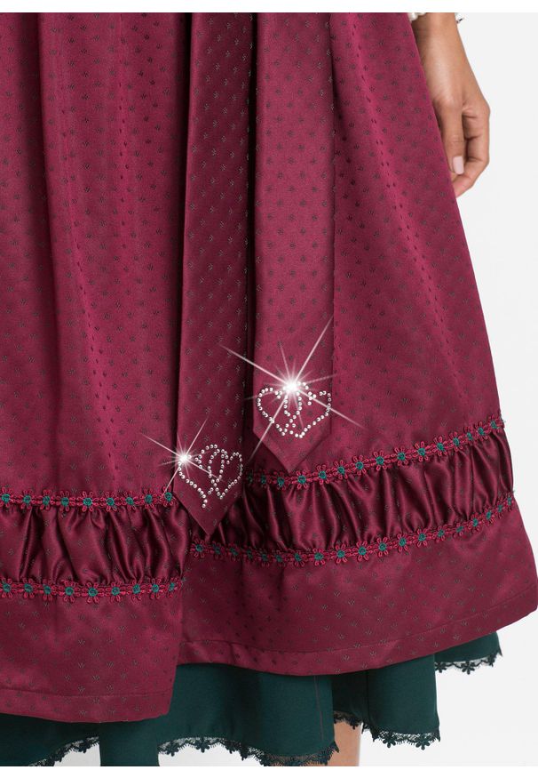 bonprix - Sukienka ludowa z fartuchem (2 części). Kolor: czerwony. Styl: elegancki