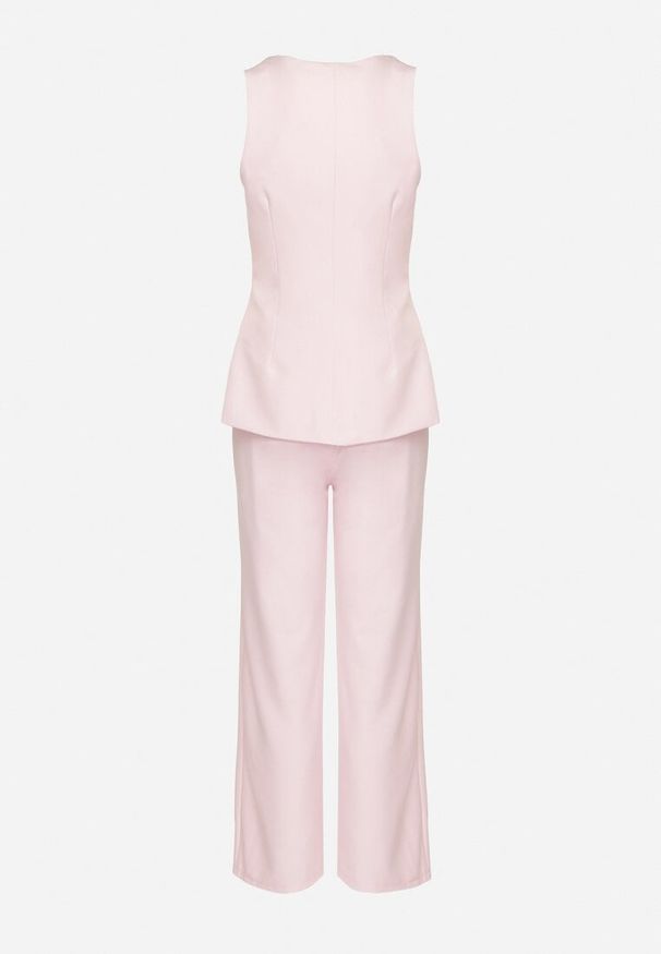 Born2be - Różowy Komplet Garniturowy Kamizelka z Ozdobnymi Guzikami i Spodnie Filuenna. Kolor: różowy