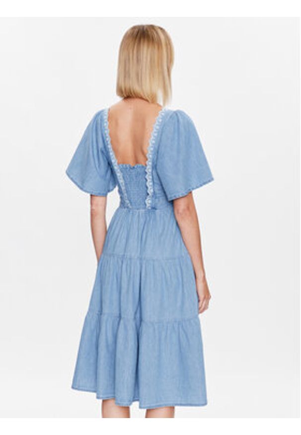 Pepe Jeans Sukienka codzienna Aitana PL953225 Niebieski Regular Fit. Okazja: na co dzień. Kolor: niebieski. Materiał: bawełna. Typ sukienki: proste. Styl: casual