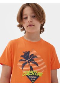 4F JUNIOR - T-shirt z nadrukiem chłopięcy. Kolor: pomarańczowy. Materiał: bawełna. Wzór: nadruk #2
