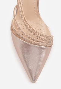 Born2be - Szampańskie Eleganckie Szpilki VICES Zdobione Paskami z Cyrkoniami Thalasura. Okazja: na wesele, na ślub cywilny. Zapięcie: pasek. Kolor: złoty. Wzór: aplikacja. Obcas: na szpilce. Styl: elegancki #5