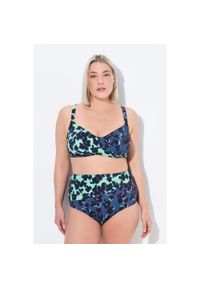 ULLA POPKEN - Damskie Bikini wzór plamek miękkie miseczki drapowany fason z recyklingu. Kolekcja: plus size. Kolor: zielony, niebieski, wielokolorowy. Materiał: poliester, elastan, poliamid, materiał