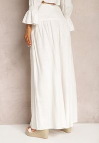 Renee - Białe Szerokie Spodnie Culottes z Bawełny z Gumką w Talii Ifletia. Kolor: biały. Materiał: bawełna. Styl: wakacyjny #3