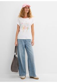 bonprix - T-shirt z nadrukiem z roślinnym motywem. Kolor: biały. Wzór: nadruk #2
