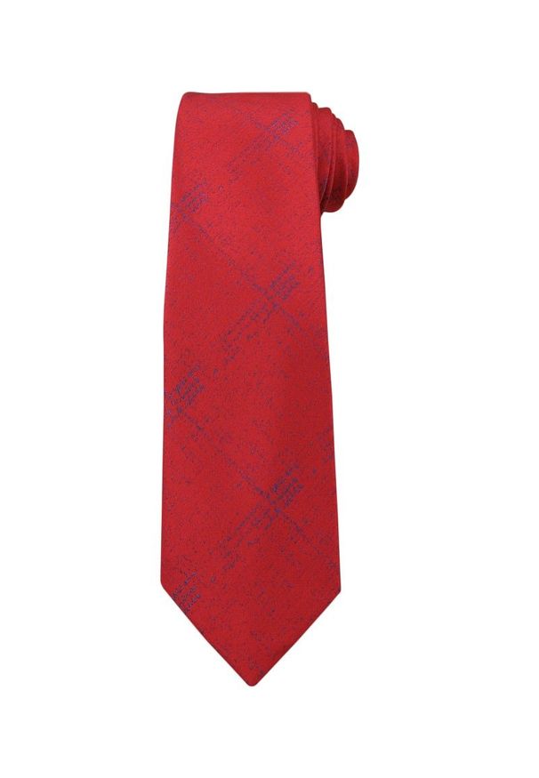 Czerwony Elegancki Krawat -Angelo di Monti- 7 cm, Męski, w Przetartą Granatową Kratkę. Kolor: niebieski, czerwony, wielokolorowy. Wzór: kratka. Styl: elegancki