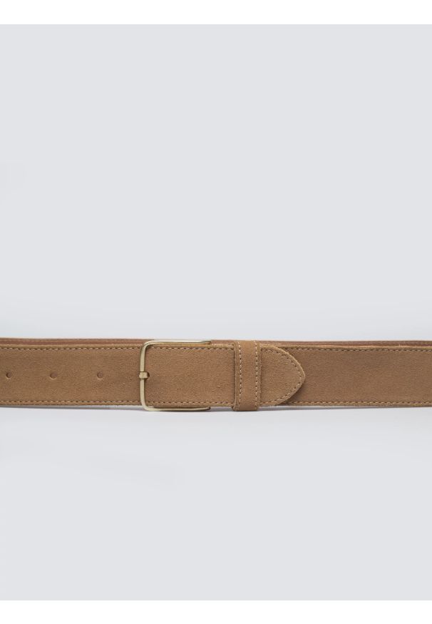 Big-Star - Pasek damski skórzany zamszowy beżowy Odina 801. Kolor: beżowy. Materiał: zamsz, skóra