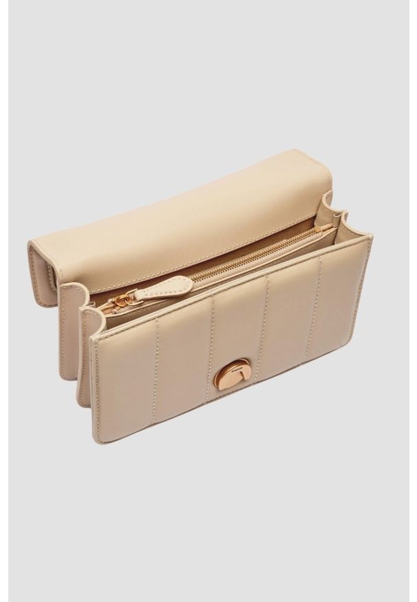 Pinko - PINKO Beżowa torebka Love One Mini DC. Kolor: beżowy. Materiał: skórzane. Styl: klasyczny, elegancki