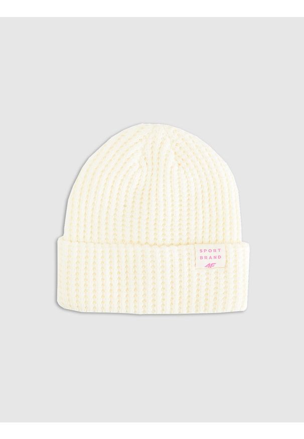 4f - 4F Czapka zimowa dziewczęca - biała Uniwersalny. Kolor: biały. Materiał: dzianina. Sezon: zima. Styl: casual, klasyczny, sportowy