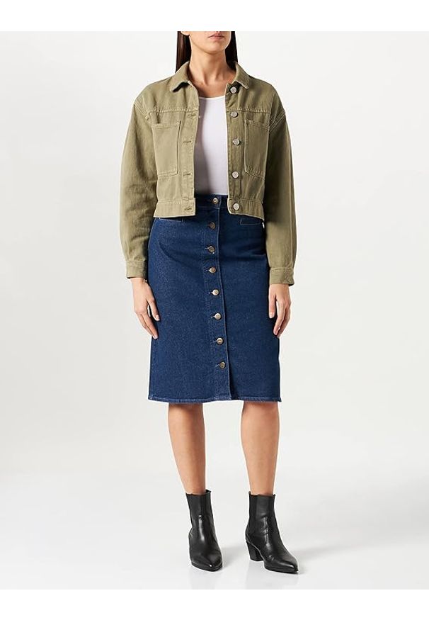 Lee - LEE BUTTON THROUGH SKIRT DAMSKA SPÓDNICA JEANSOWA JEANS DARK WILMA L30HDJGR 112106453. Materiał: jeans