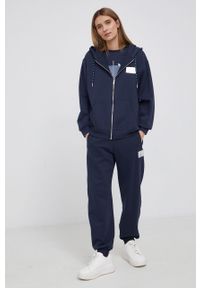 Armani Exchange Bluza bawełniana 3LYM55.YJ6UZ damska kolor granatowy z kapturem z aplikacją. Okazja: na co dzień. Typ kołnierza: kaptur. Kolor: niebieski. Materiał: bawełna. Wzór: aplikacja. Styl: casual #4