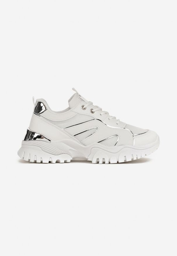 Born2be - Białe Sznurowane Sneakersy z Wycięciami na Grubej Podeszwie Nelei. Wysokość cholewki: przed kostkę. Kolor: biały. Szerokość cholewki: normalna. Wzór: aplikacja