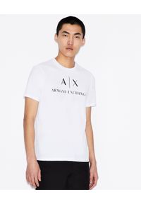 Armani Exchange - ARMANI EXCHANGE - Bawełniany T-shirt z nadrukiem. Okazja: na co dzień. Kolor: biały. Materiał: bawełna. Wzór: nadruk. Styl: klasyczny, casual #4