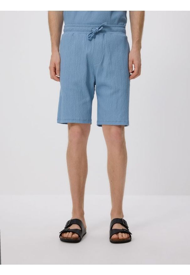 Reserved - Strukturalne szorty regular - jasnoniebieski. Kolor: niebieski. Materiał: dzianina, bawełna