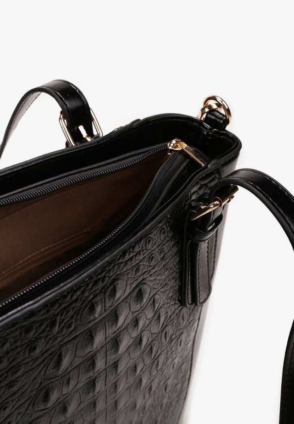 Born2be - Czarna Duża Torebka Shopper na Ramię Jelis. Kolor: czarny. Wzór: aplikacja. Materiał: zdobione, z tłoczeniem. Rozmiar: duże. Rodzaj torebki: na ramię