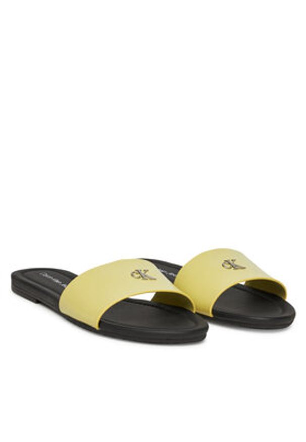 Calvin Klein Jeans Klapki Flat Sandal Slide Mg YW0YW01697 Żółty. Kolor: żółty. Materiał: skóra