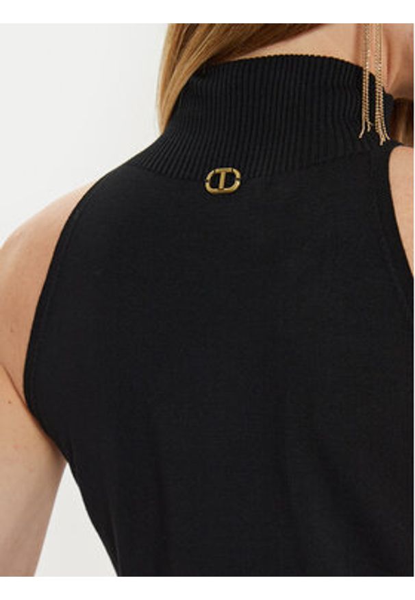 TwinSet - TWINSET Sukienka dzianinowa 242TF3030 Czarny Slim Fit. Kolor: czarny. Materiał: syntetyk