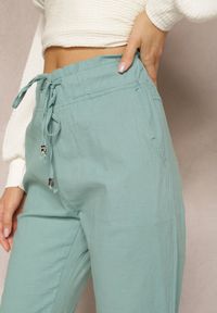 Renee - Miętowe Spodnie z Regularnym Stanem Ściągane Sznurkiem Aryle. Kolor: miętowy #4