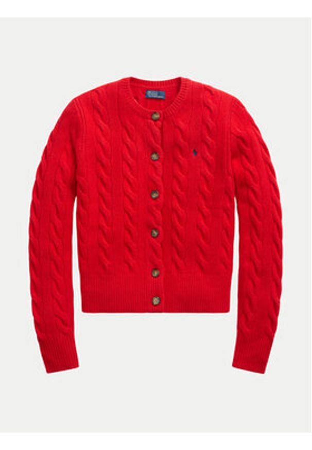 Polo Ralph Lauren Kardigan 211910443017 Czerwony Regular Fit. Typ kołnierza: polo. Kolor: czerwony. Materiał: wełna