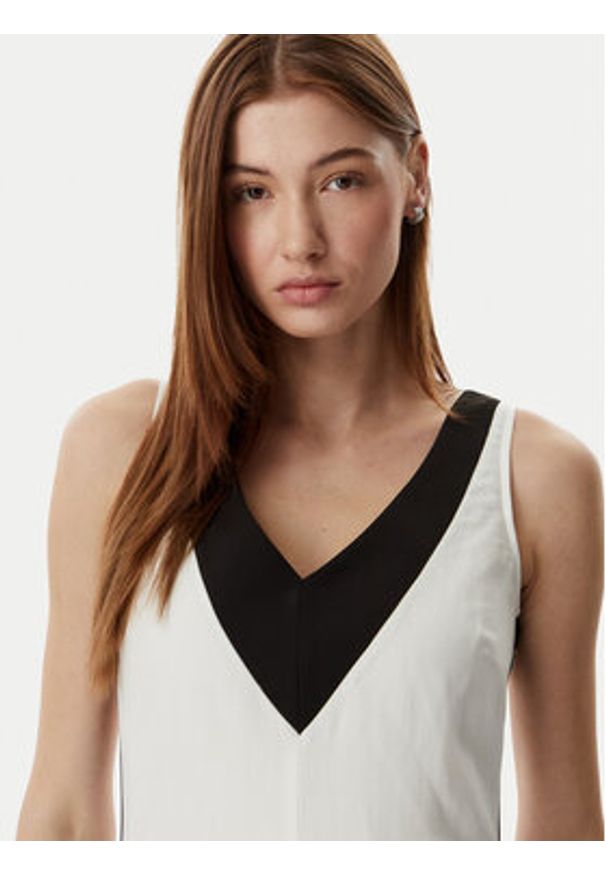 Karl Lagerfeld - KARL LAGERFELD Sukienka letnia B2W13026 Kremowy Regular Fit. Typ kołnierza: dekolt w karo. Kolor: kremowy. Materiał: lyocell. Sezon: lato