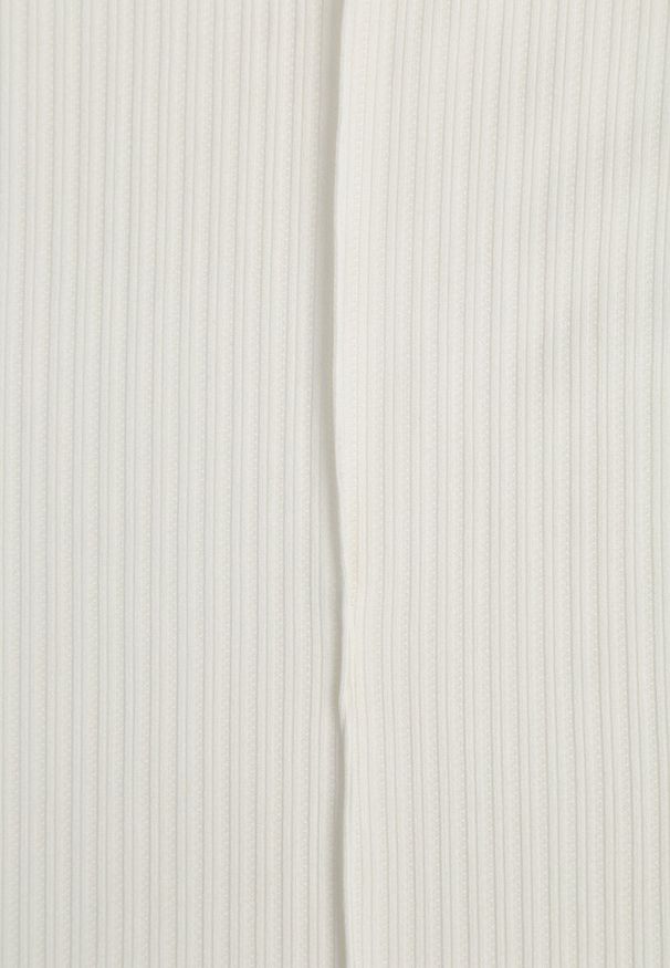 Born2be - Jasnobeżowe Szerokie Spodnie z Prążkowanej Tkaniny z Wysokim Stanem Sarora. Okazja: na co dzień. Stan: podwyższony. Kolor: beżowy. Materiał: tkanina, prążkowany. Wzór: prążki. Styl: casual