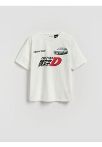 Reserved - Bawełniany t-shirt Initial D - biały. Kolor: biały. Materiał: bawełna