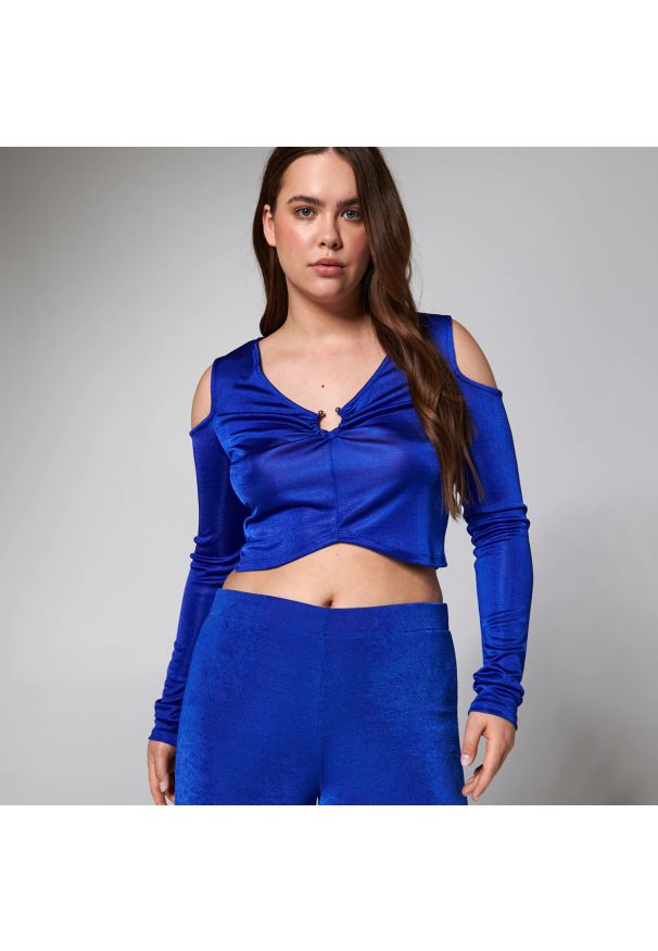 Sinsay - Crop top - Niebieski. Kolor: niebieski