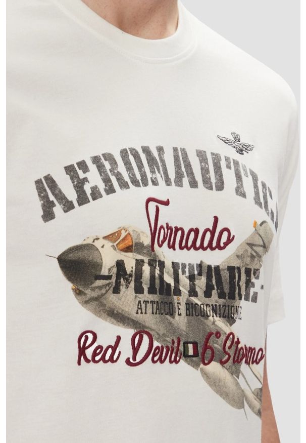 Aeronautica Militare - AERONAUTICA MILITARE Biały bawełniany męski t-shirt, Rozmiar XXL. Okazja: na co dzień. Kolor: biały. Materiał: bawełna. Styl: elegancki, casual, klasyczny, sportowy