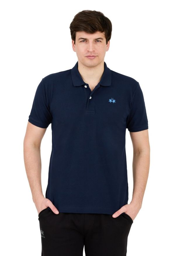 La Martina - LA MARTINA Granatowe męskie polo z małym logo, Rozmiar XXL. Typ kołnierza: polo. Kolor: niebieski