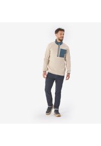 quechua - Sweter turystyczny męski Quechua NH500. Okazja: na co dzień. Typ kołnierza: kołnierzyk stójkowy. Kolor: szary, niebieski, wielokolorowy, beżowy. Materiał: materiał, poliester, bawełna. Styl: sportowy, casual