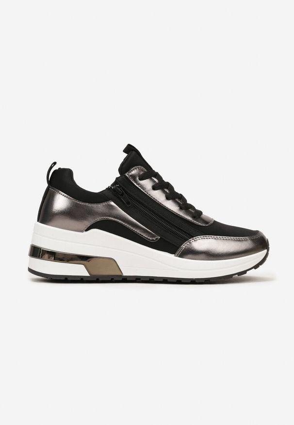 Renee - Czarne Sneakersy z Ekoskóry z Połyskującymi Detalami i Ozdobnym Zamkiem Raviles. Zapięcie: zamek. Kolor: czarny