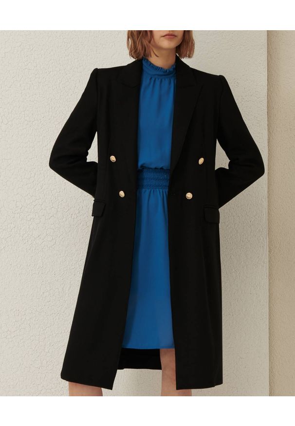 Marella - MARELLA - Czarny dwurzędowy płaszcz Nono. Kolor: czarny. Materiał: wełna, jersey, nylon. Długość rękawa: długi rękaw. Długość: długie. Styl: klasyczny