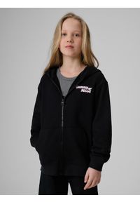 4f - 4F Bluza dresowa loose z kapturem dziewczęca - czarna 122/128 (6-8 lat). Okazja: na uczelnię, na co dzień. Typ kołnierza: kaptur. Kolor: czarny. Materiał: dresówka. Sezon: lato. Styl: casual #2