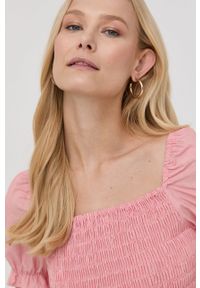 MAX&Co. sukienka bawełniana kolor pomarańczowy midi rozkloszowana. Typ kołnierza: dekolt w karo. Kolor: pomarańczowy. Materiał: bawełna. Długość rękawa: krótki rękaw. Typ sukienki: rozkloszowane. Długość: midi #4