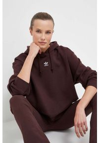 adidas Originals bluza damska kolor brązowy z kapturem gładka. Typ kołnierza: kaptur. Kolor: brązowy. Materiał: materiał. Wzór: gładki #1